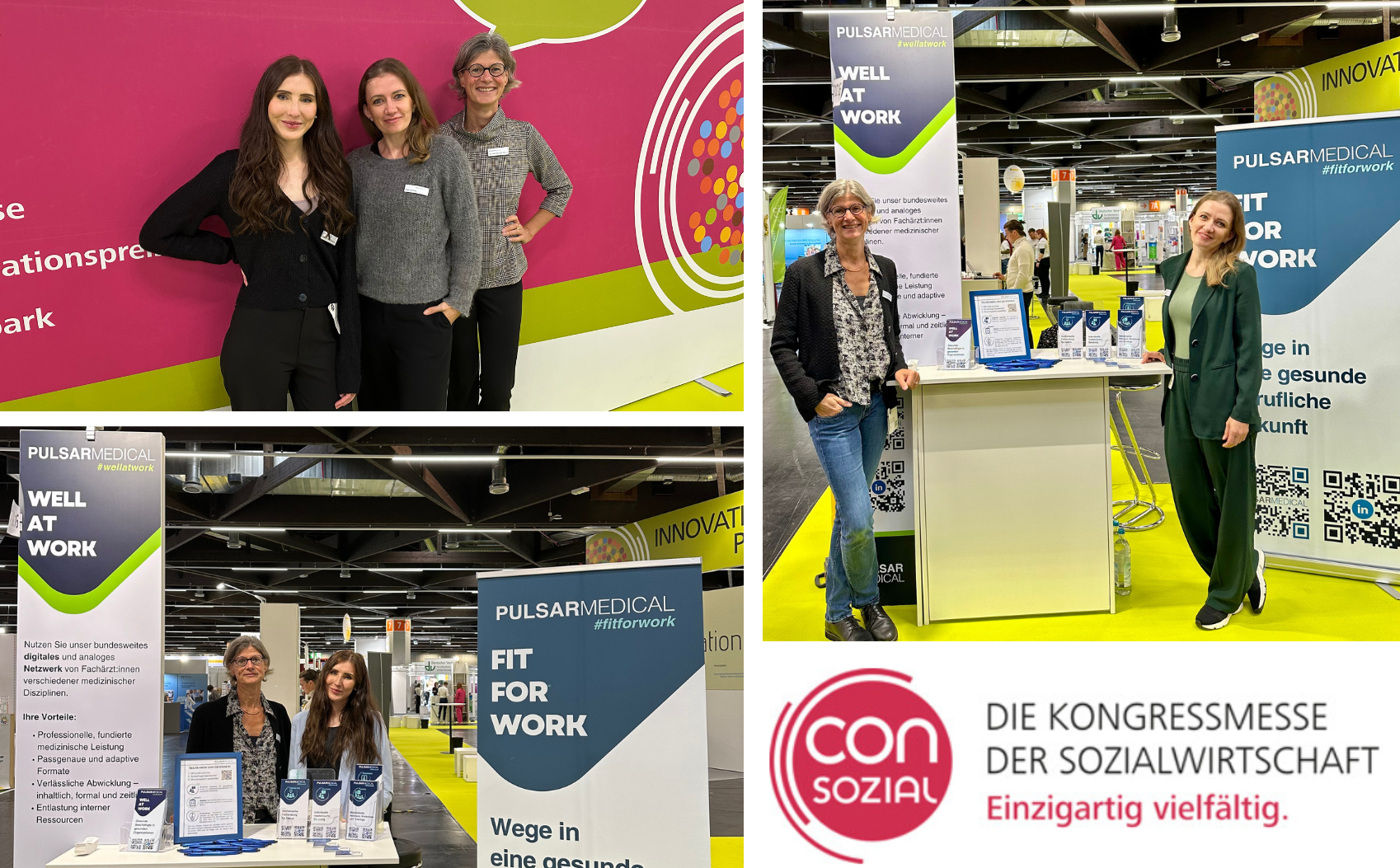 Eine Collage zeigt die Ausstellung der PULSAR Medical AG auf der ConSozial in Nürnberg