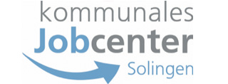 Logo of Kommunales Jobcenter Solingen featuring text and an arrow design.
