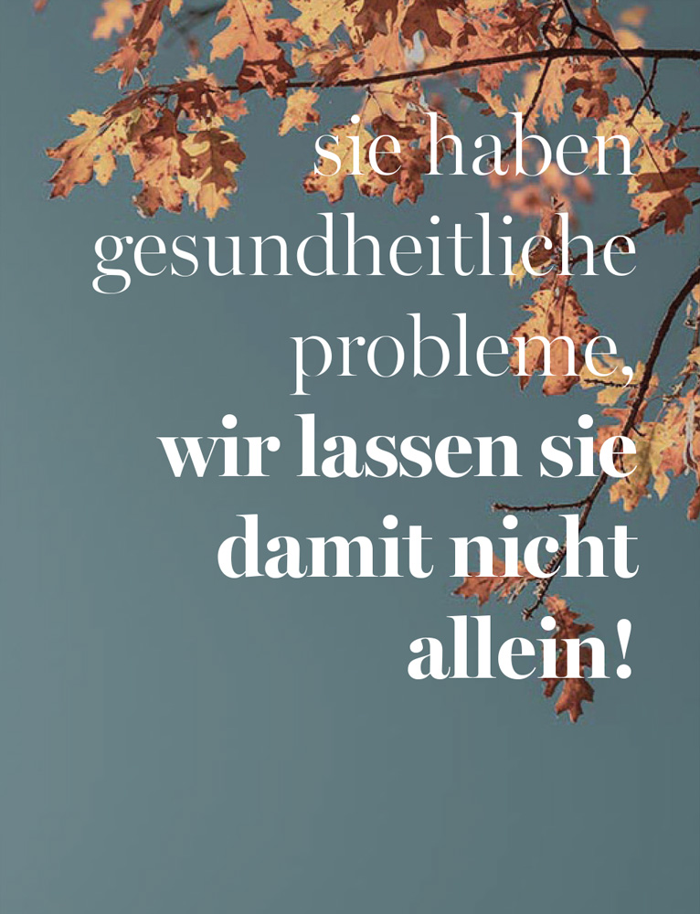 Text in German stating health problems with autumn leaves in the background.